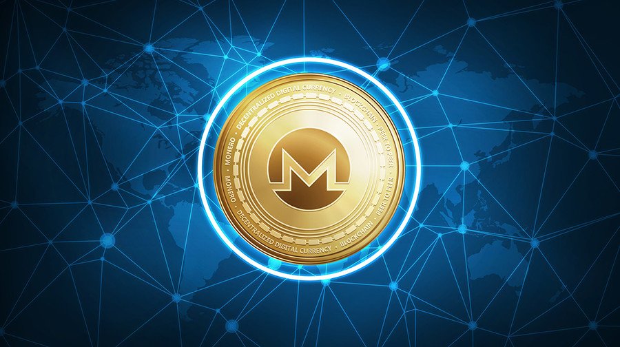 Monero symbol on futuristic hud banner.